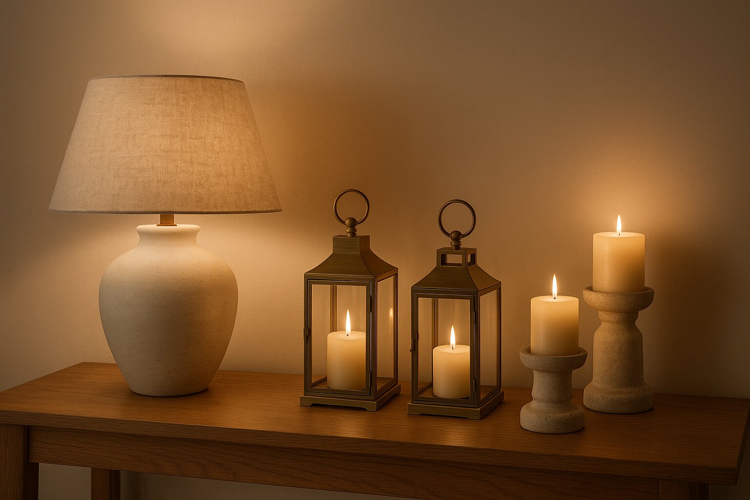 Lamps and lighting in warm, neutral tones